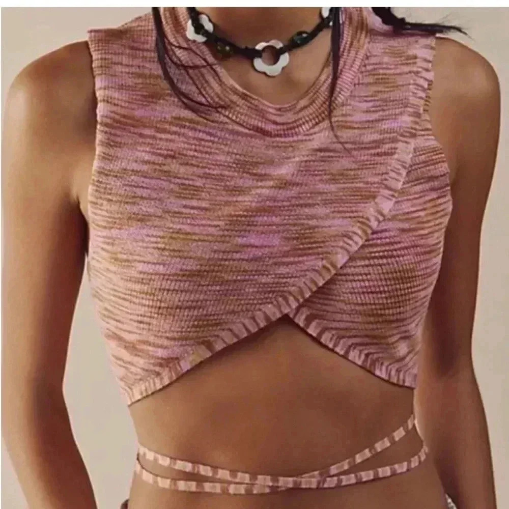 Free People Pink and Brown Crop Top